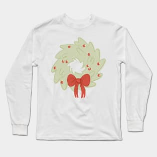 Christmas Wreath with Holly Berries and Bow Long Sleeve T-Shirt